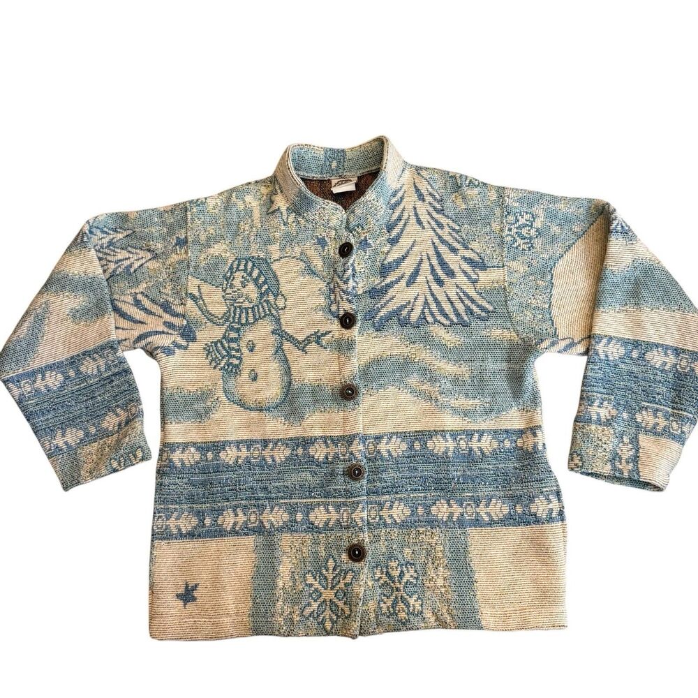 VINTAGE‎ Unique Sugar Street Weavers Snowman Sweater Winter Wonder Land S Rare